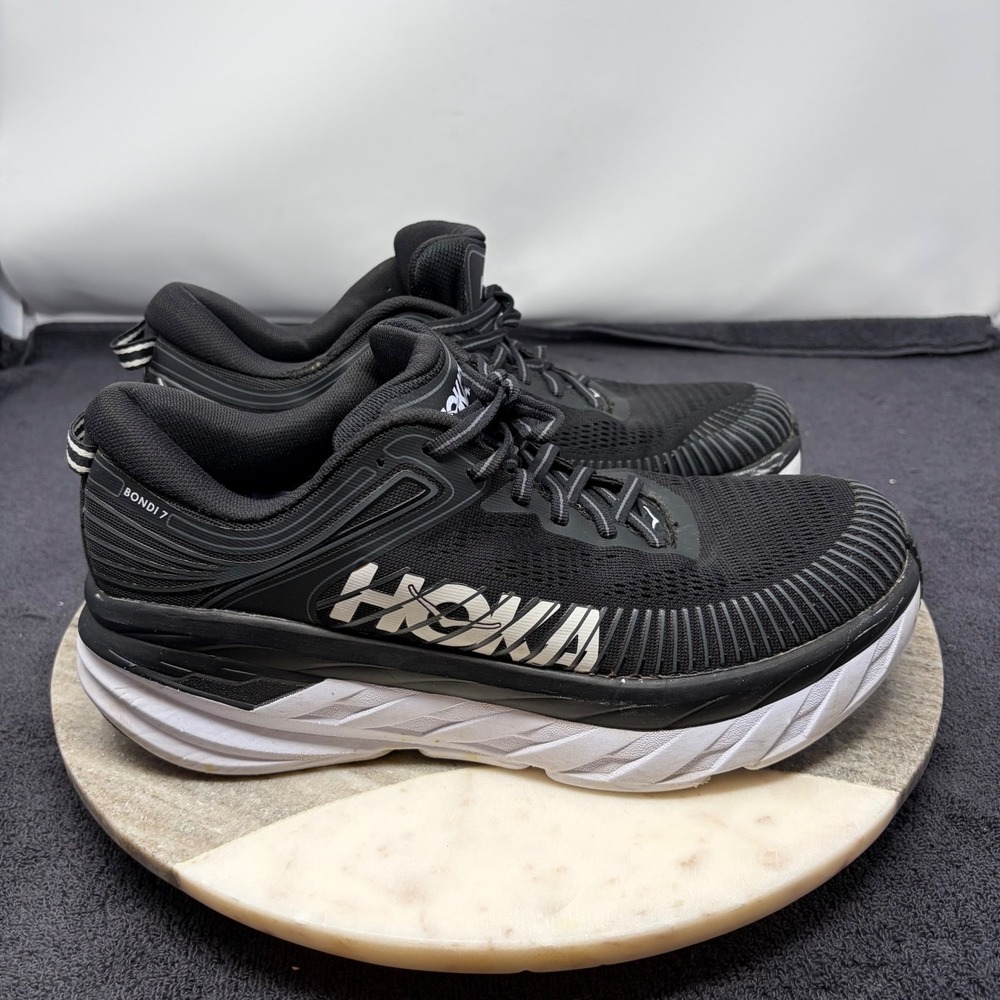 Hoka One One Bondi 7 Running Shoes Womens Road Training 10.5 Black White Running